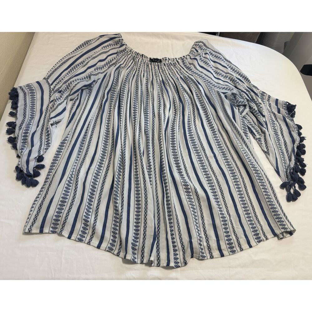 Striped Over the Shoulder Blouse Top Cover Up Coastal Boho Beach Plus Size 3X - Picture 3 of 8